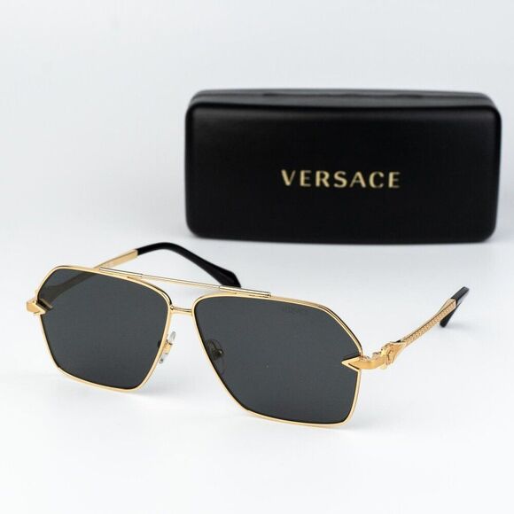 Versace Men Sunglasses Gold Grey Aviator VE2284 100287 NEW AUTHENTIC